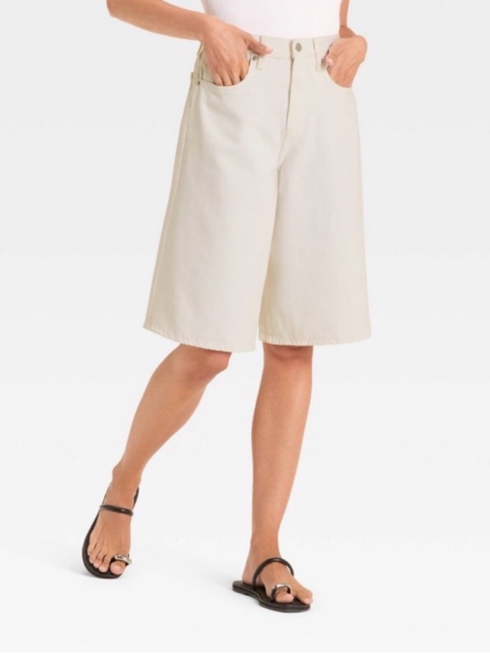 Women's High Rise Long Denim Shorts Universal Thread-White